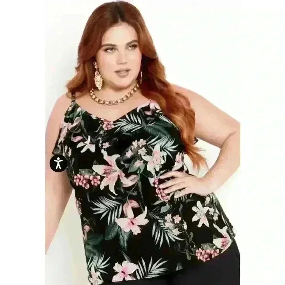 NWT City Chic Nicole Print Cami Black Floral Size L
